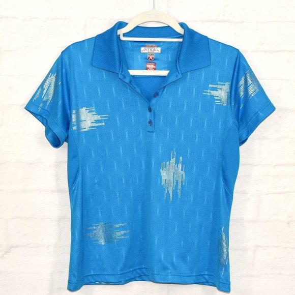 ANTIGUA Golf Women's Metallic Accent Polo Style Top Size Medium Sky Blue - Picture 6 of 8